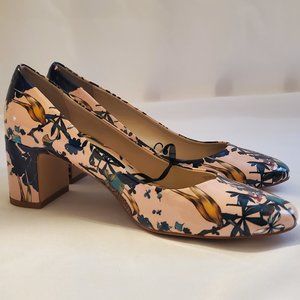NWOT Zara Basic Block Heels Pink Jungle Floral Print Round Toe Size 6 1/2